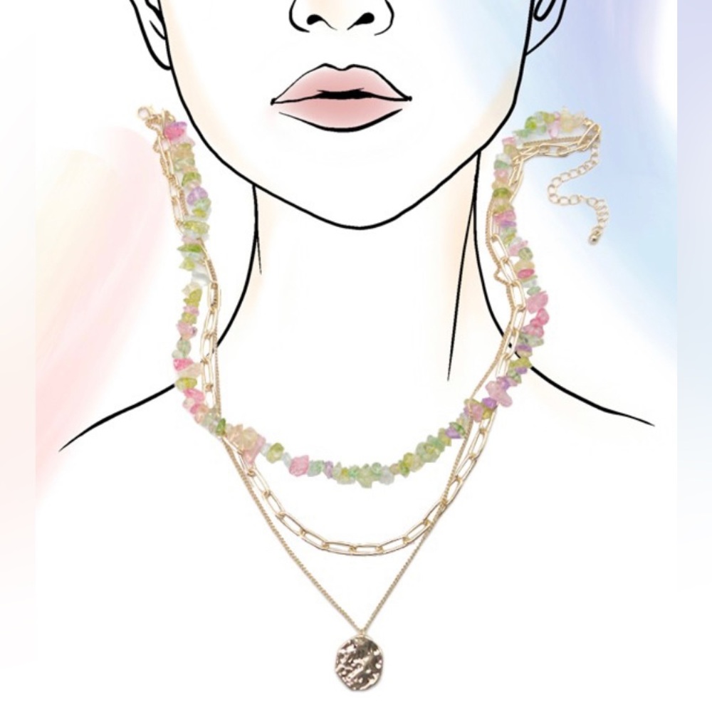 Precious natural stone layered necklace - Picture 2 of 6